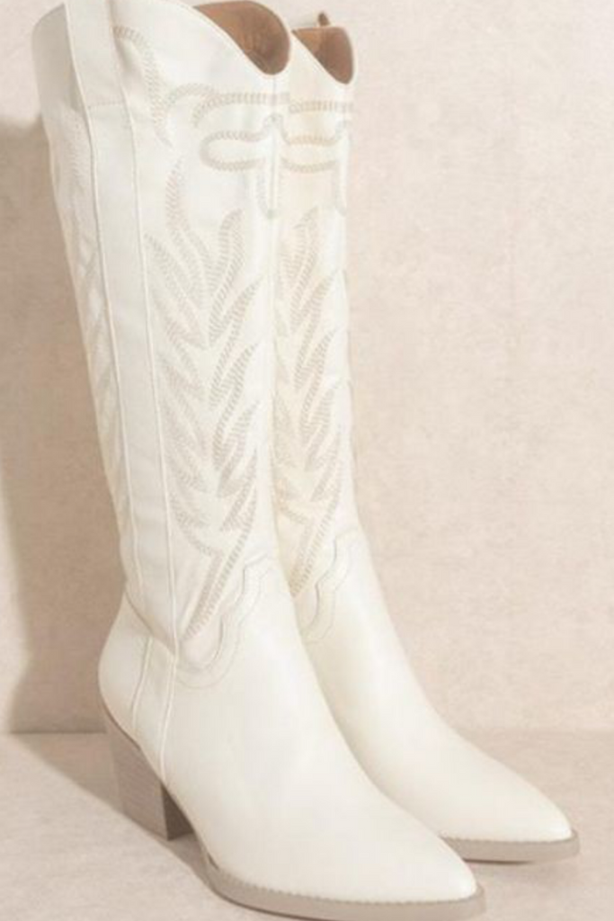 SOLEI Boots White Leather  White Leather Cowboy Boots – Dolce Vita