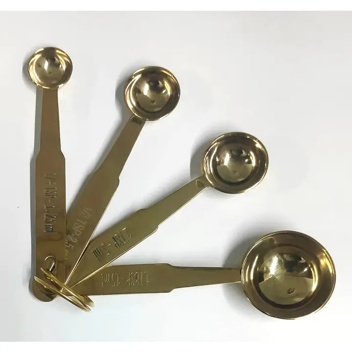 SET OF FOUR MEASURING SPOONS - BRASS COATED - GIFTS