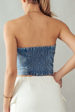 ELIANA BUTTON FRONT DENIM CROP TUBE TOP - LIGHT BLUE