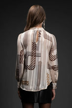 ABSTRACT PRINT LONG SLEEVE WOVEN TOP