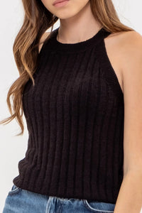 IRIS HALTER CROCHET KNIT TANK TOP - BLACK