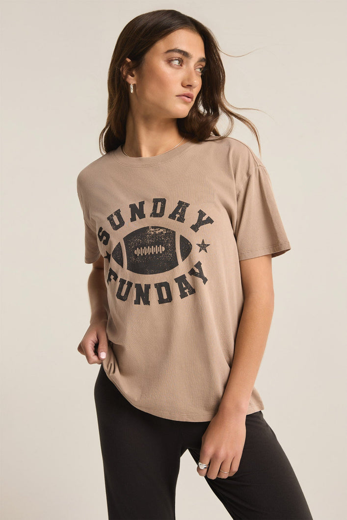 SUNDAY FUNDAY BOYFRIEND TEE - LATTE