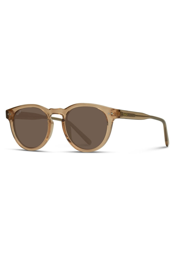 TATE CLASSIC ROUND RETRO ACETATE POLARIZED SUNGLASSES - LIGHT CRYSTAL BROWN / BROWN LENS