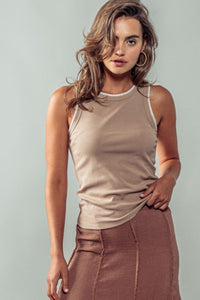 RILEY STRUCTURE KNIT TANK TOP - TAUPE