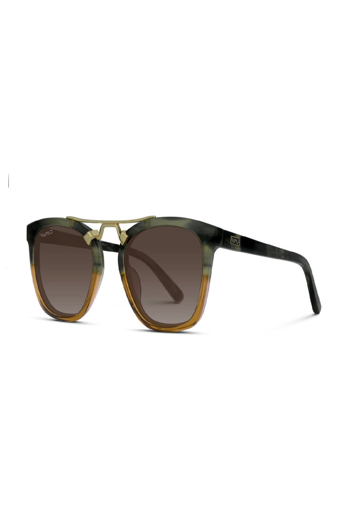 DEMI SQUARE METAL BRIDGE OVERSIZED SUNGLASSES - DESERT SAGE / BROWN GRADIENT LENS