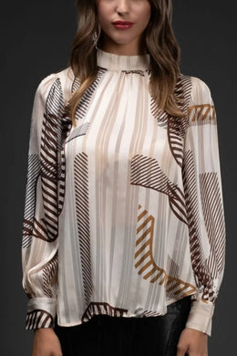 ABSTRACT PRINT LONG SLEEVE WOVEN TOP