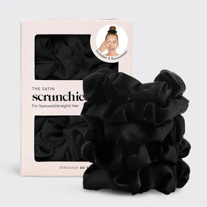 SATIN SLEEP SCRUNCHIES 5PC - BLACK