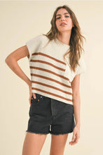 KATIE HALF MOCK NECK STRIPED KNIT TOP - WHITE/TOFFEE