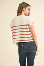 KATIE HALF MOCK NECK STRIPED KNIT TOP - WHITE/TOFFEE