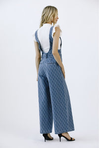 JULIET DIAMOND PRINT DENIM WIDE-LEG JUMPSUIT - DENIM