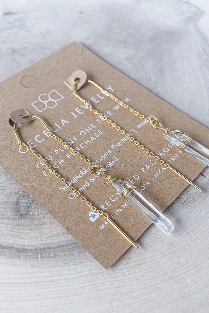 QUARTZ STICK THREADER EARRINGS