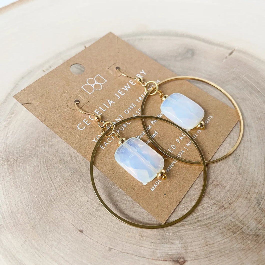 Opal Drop Hoop Earrings