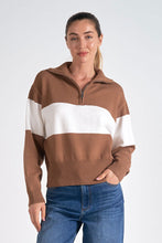 SWEATER COLLAR VNECK - TAN WHITE STRIPE