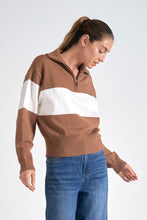 SWEATER COLLAR VNECK - TAN WHITE STRIPE