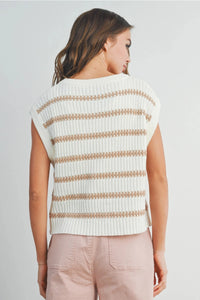 BONNIE CREW NECK STRIPED KNIT TANK TOP - IVORY/ TAUPE