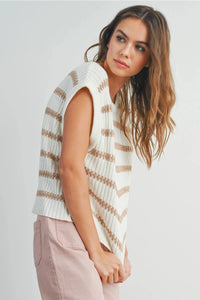 BONNIE CREW NECK STRIPED KNIT TANK TOP - IVORY/ TAUPE