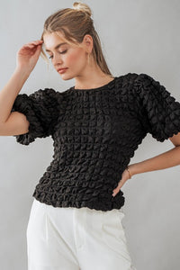 APRIL BUBBLE TEXTURE TOP - BLACK