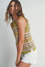 KAMRYN GEO PATTERN KNIT TOP - GREEN MULTI