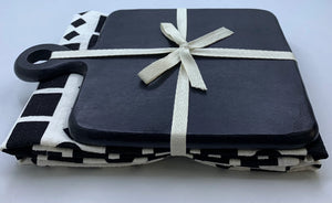 GIFT SET - SET OF TWO KITCHEN TOWELS & BLACK CHOPPING BOARD