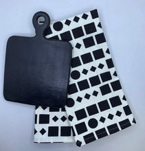 GIFT SET - SET OF TWO KITCHEN TOWELS & BLACK CHOPPING BOARD