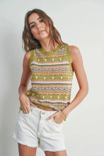 KAMRYN GEO PATTERN KNIT TOP - GREEN MULTI