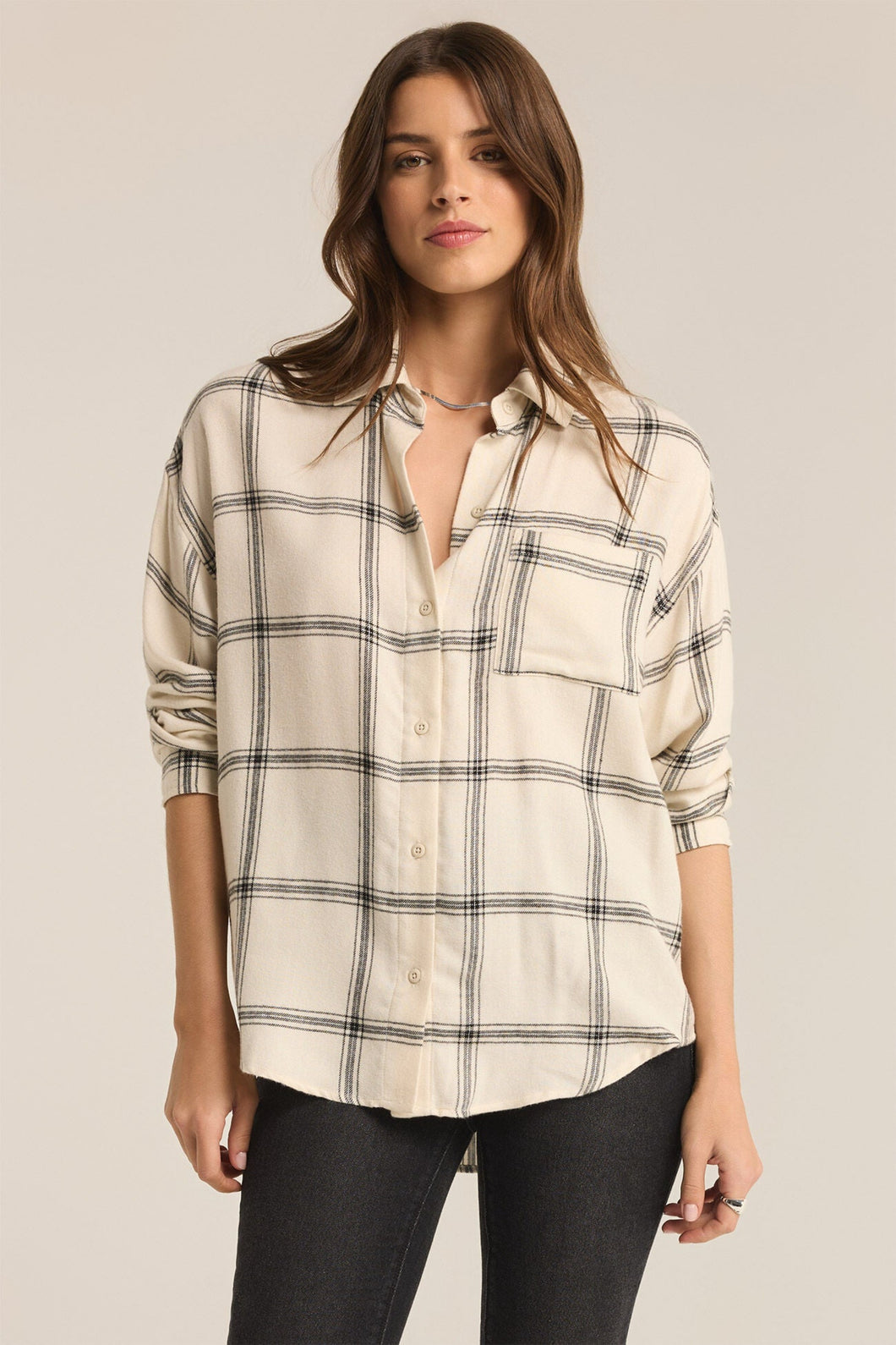 RIVER PLAID BUTTON UP - SEA SALT