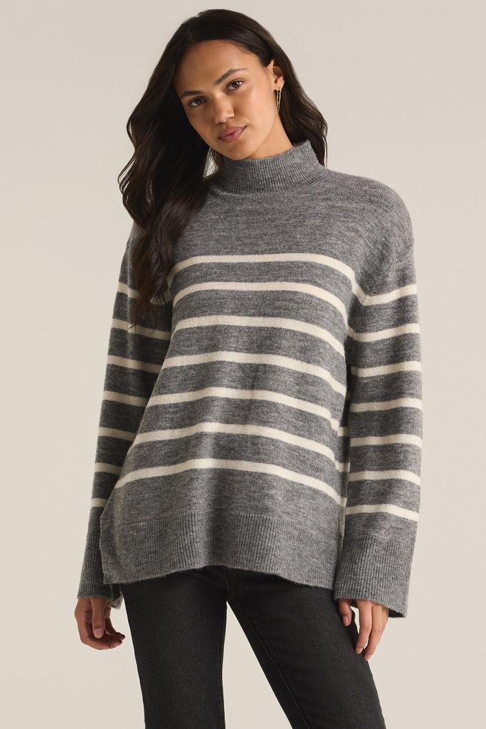 FIN STRIPE SWEATER - CLASSIC HEATHER GREY