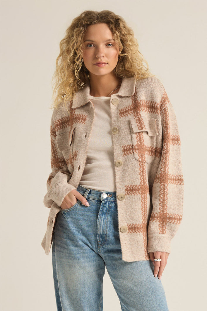 TYLER PLAID SWEATER JACKET - MOCHA MOUSSE