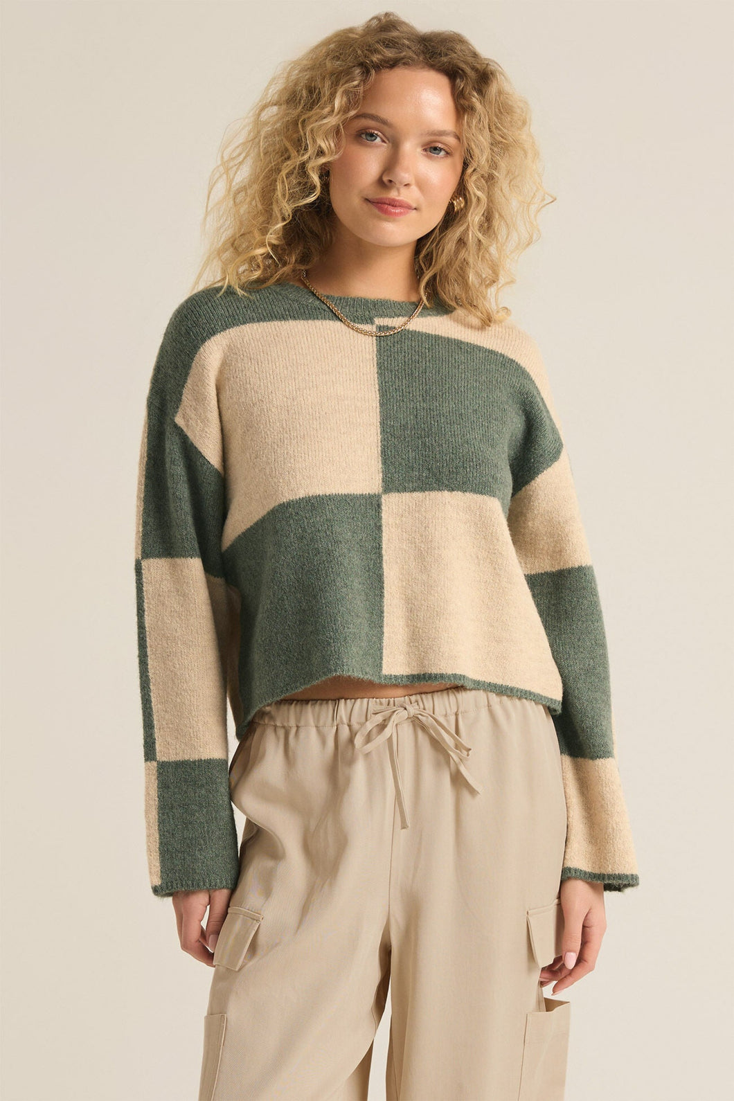 ROSI BLOCKED SWEATER - PALM GREEN