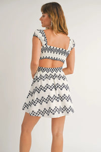 COSTA DEL SOL EYELET CUTOUT MINI DRESS - WHITE NAVY