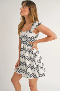 COSTA DEL SOL EYELET CUTOUT MINI DRESS - WHITE NAVY