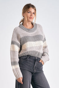 9 SWEATER CREW NECK CROPPED - GREY STRIPE